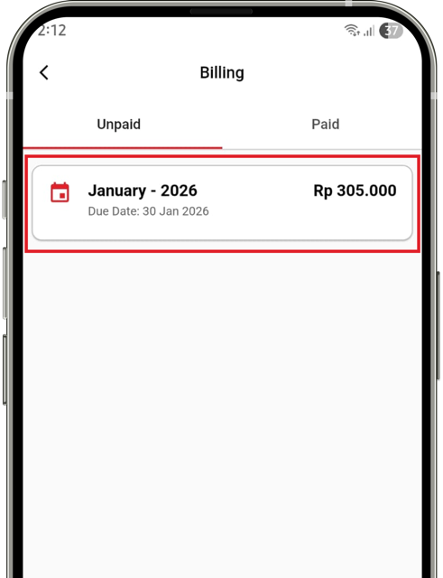 Gambar daftar tagihan dan pilihan bulan untuk detail tagihan