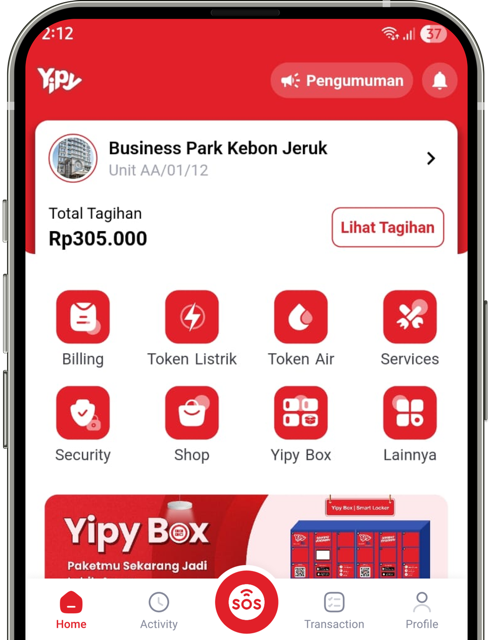 Pilih tombol SOS pada bagian bawah halaman Home di aplikasi Yipy