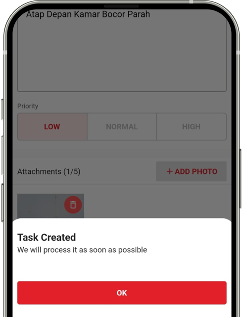 Status laporan berhasil dikirim dan menunggu ditindaklanjuti staf